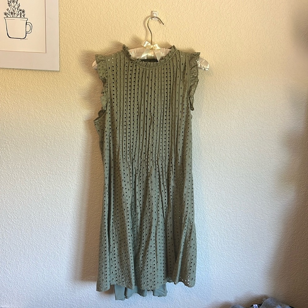 Cute Eyelet Olive Green Mini Dress!